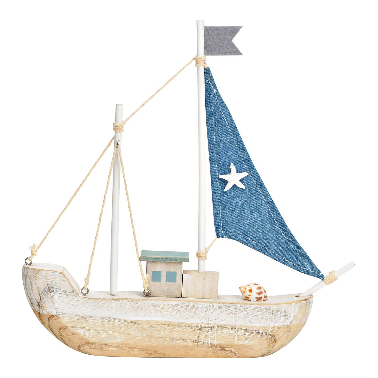 Wurm - Venta al por mayor Figura decorativa - Barco marítimo de madera de paulownia azul (A/Al/P) 28x29x4cm0