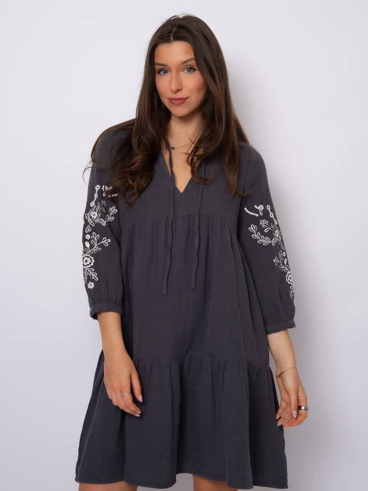 RD Style - Wholesale Dress - Women's - RUA V NECK DRESS WITH EMBROIDERY - 56WD219S