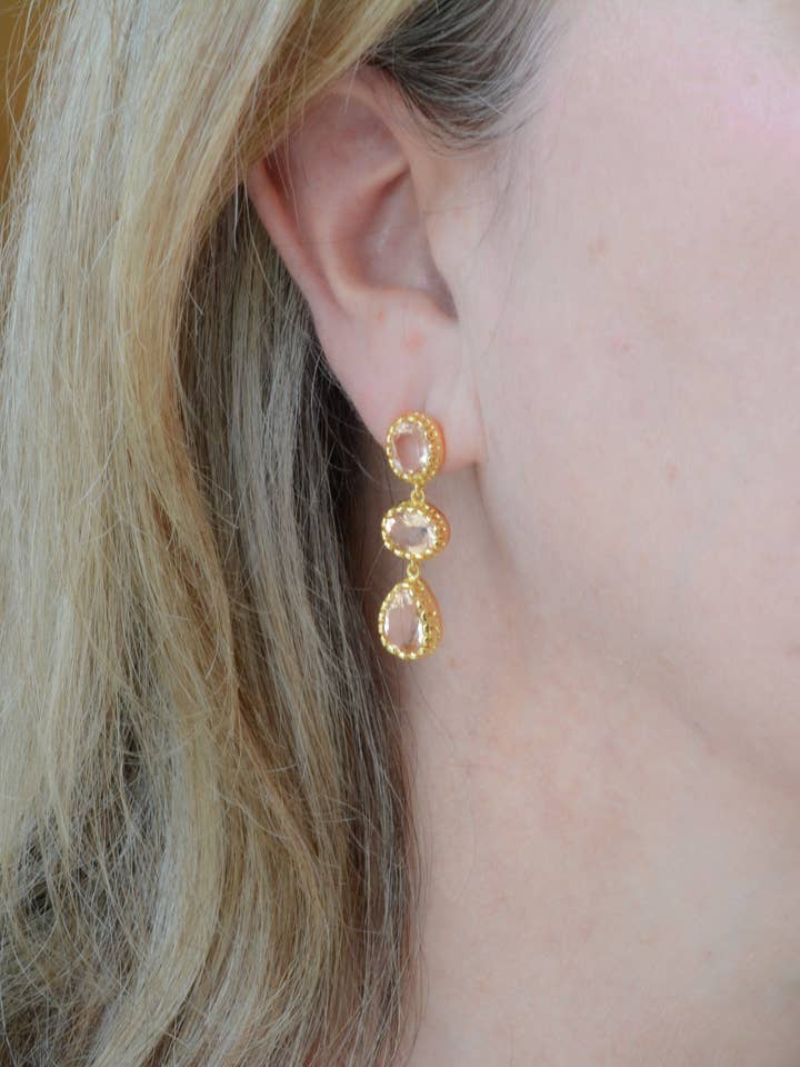 Morganite Drop Earrings for wholesale by AJS Design Studio