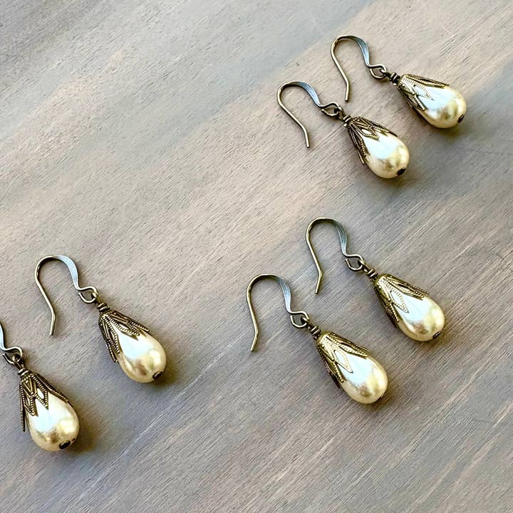 Classic Antique Pearl Drop Earring, Perfect For A Bride for wholesale by Twist Style