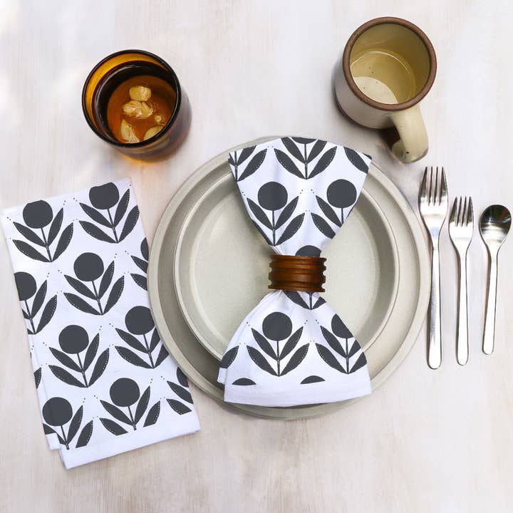 Scandinavian Floral Napkin Set of 4 Cotton for wholesale by Muse Textiles