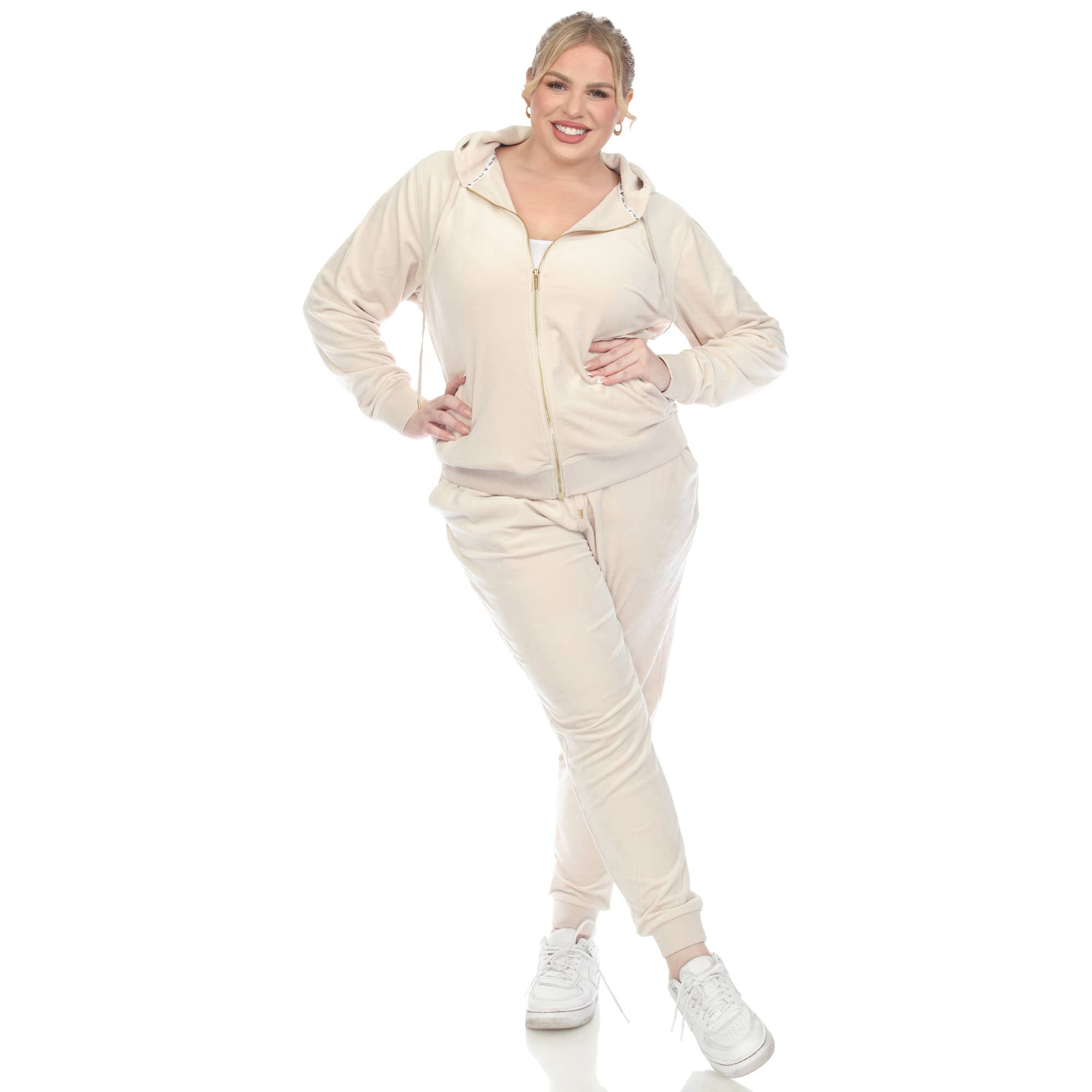 WHITE MARK – wholesale Träningsoverall – Dam – Plus storlek 2 bit velour träningsoverall Set41