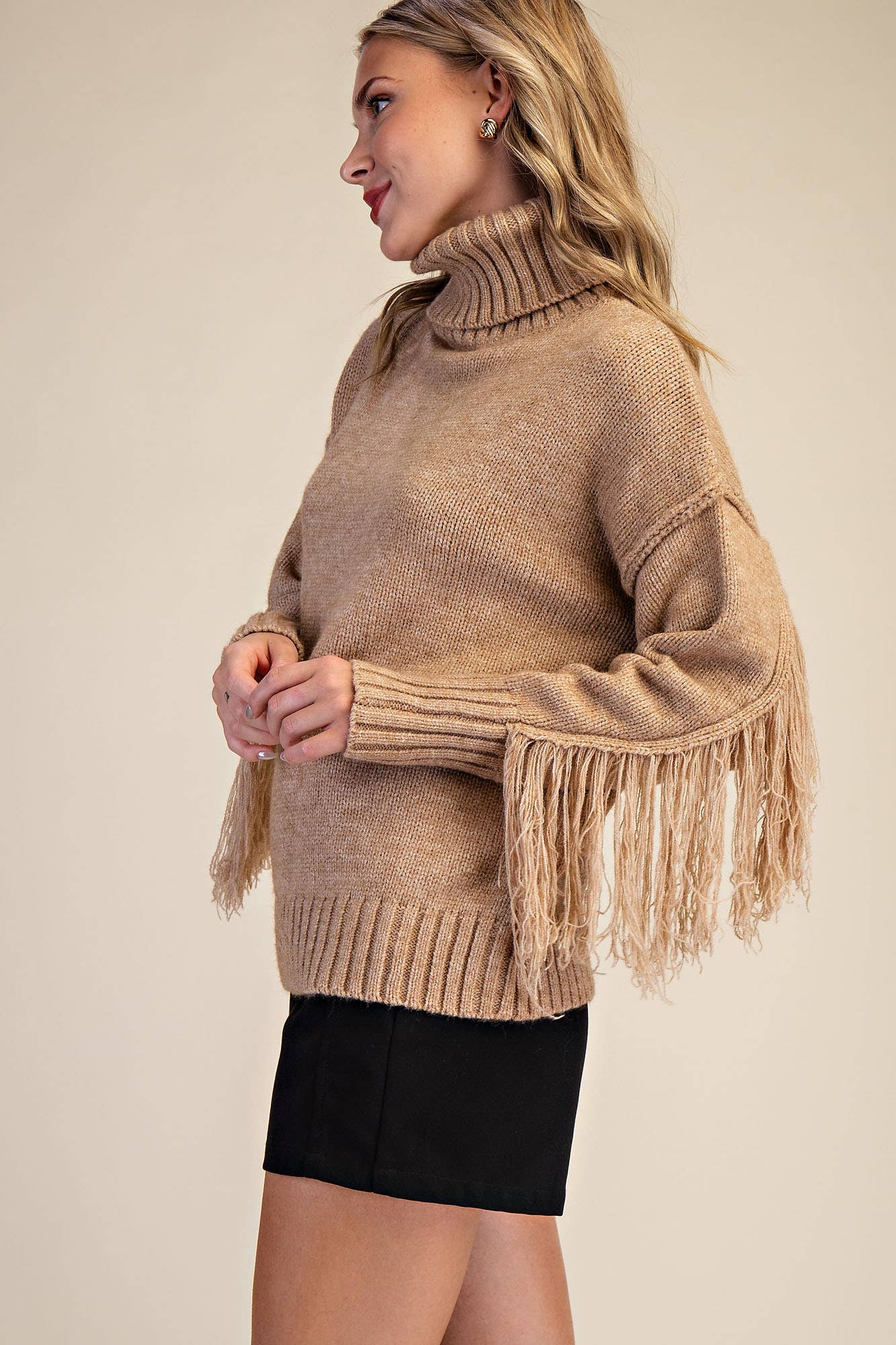 Glam - Wholesale Knit Sweater - Women's - Turtleneck Long-Sleeve Sweater With Fringe Detail20