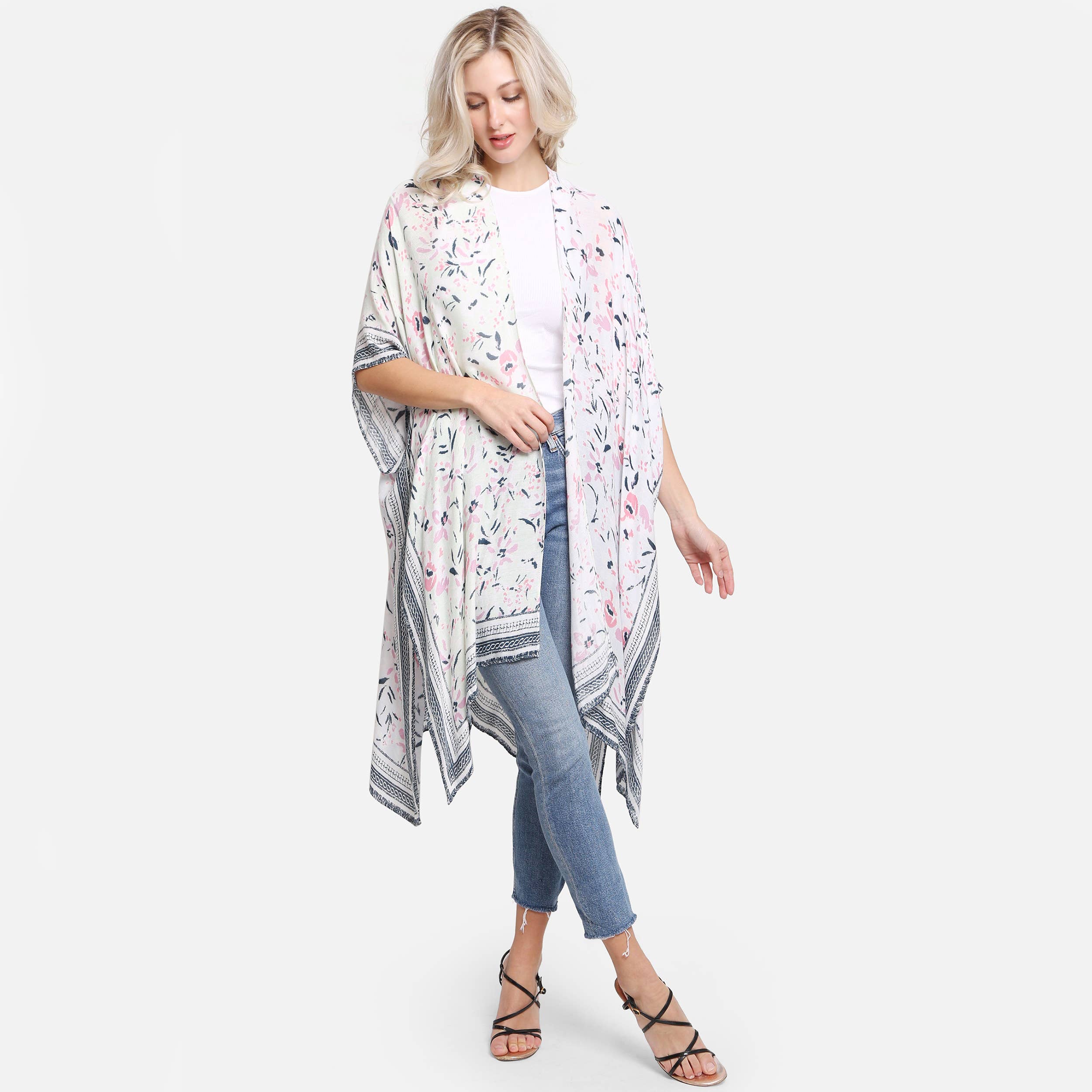 Hana - Vente Kimono – femme - Kimono d'été à imprimé floral multicolore13