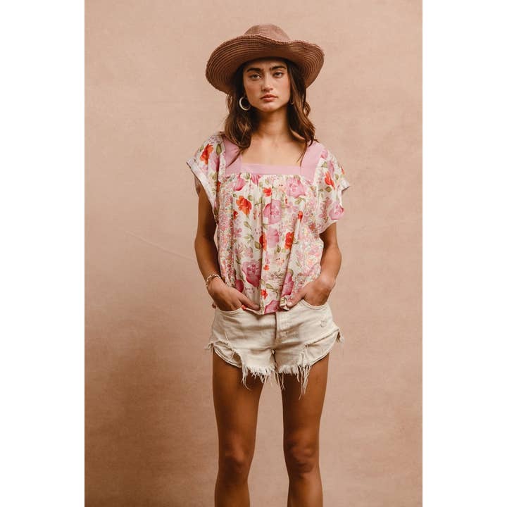 IVE - Wholesale Knit Top - Women's - FLORAL PRINT MIX AND MATCH SQUARE NECK TOP