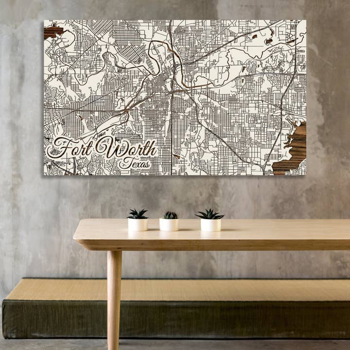 Texas : carte des rues de Fort Worth pour la vente par Fire & Pine