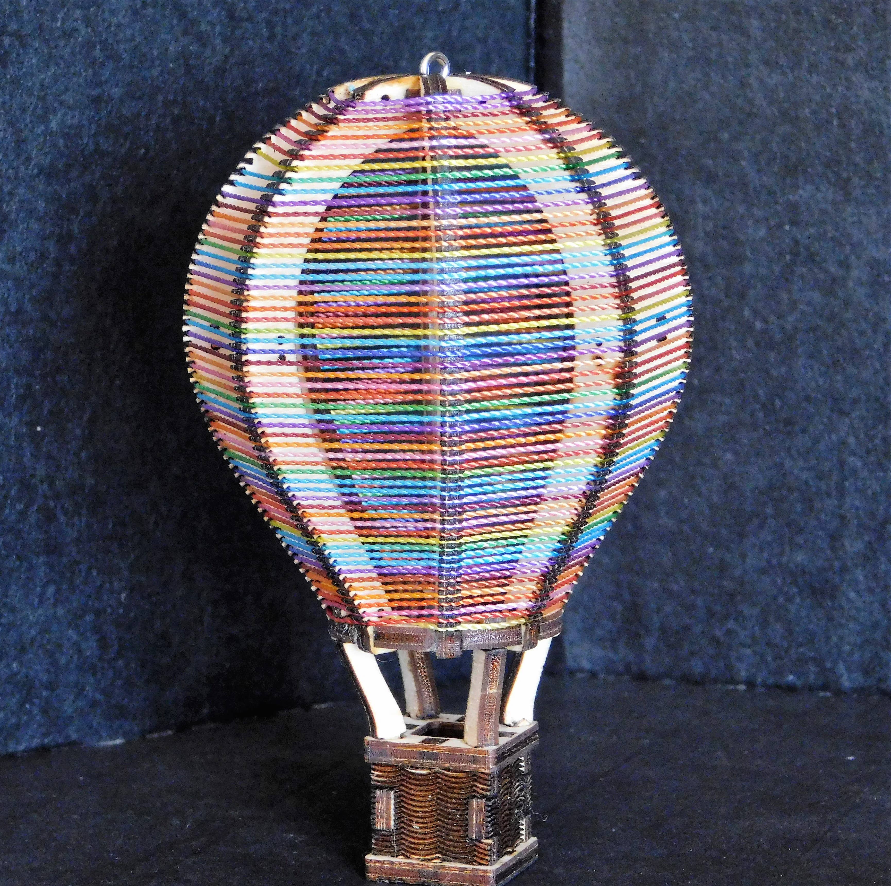 Majestic Elf Cat - Wholesale Ornament - Small Wooden String Hot Air Balloon Ornament, Handmade0