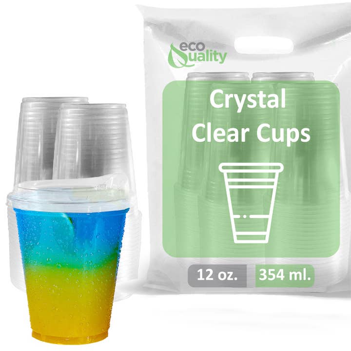 EcoQuality - Wholesale Disposable Cup - 12oz Disposable Pet Clear Plastic Smoothie Cups w/Sip Throug4