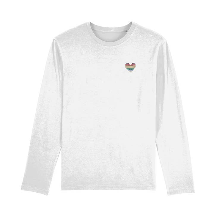 Made With Love, manica lunga con cuore arcobaleno ricamato per la vendita all'ingrosso da parte di Made with Love by Tom Daley