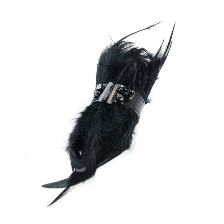 Black Phoenix Cuff Handcrafted Italian Leather & Feather for wholesale by The Dark