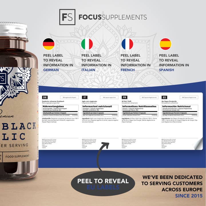 Focus Supplements - Venta al por mayor Suplementos/vitaminas para beber - Ajo negro envejecido (10 000 mg) 180 cápsulas2