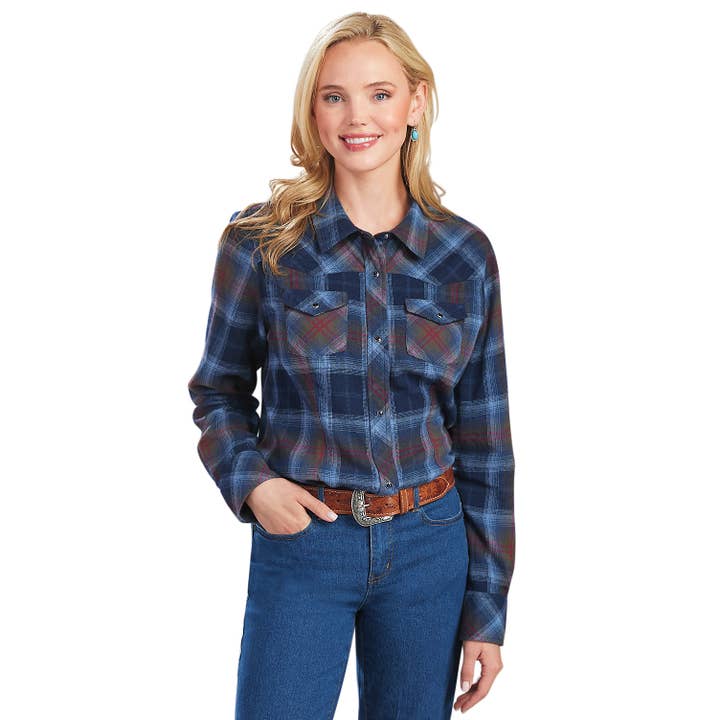 Back in the Saddle - Wholesale Shirt - Women's - Midnight Plaid Flannel Western Shirt