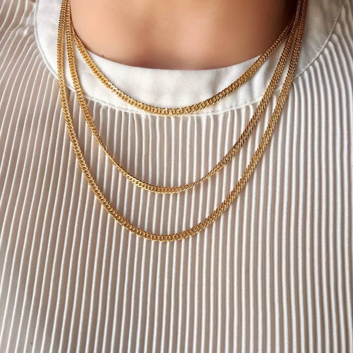 GoldFi - Wholesale Link & Chain Necklace - 18k Gold Filled Double Curb Chain - Cuban