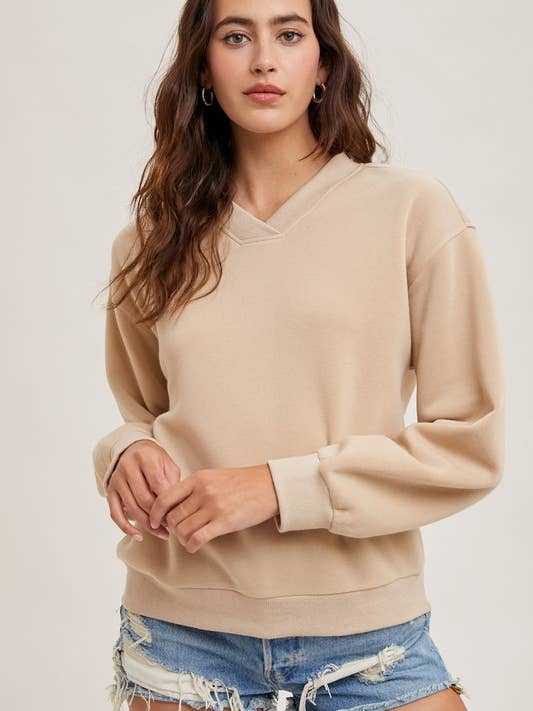 V-NECK OVERSIZED SWEATSHIRT for wholesale by Pink Irene Wholesale