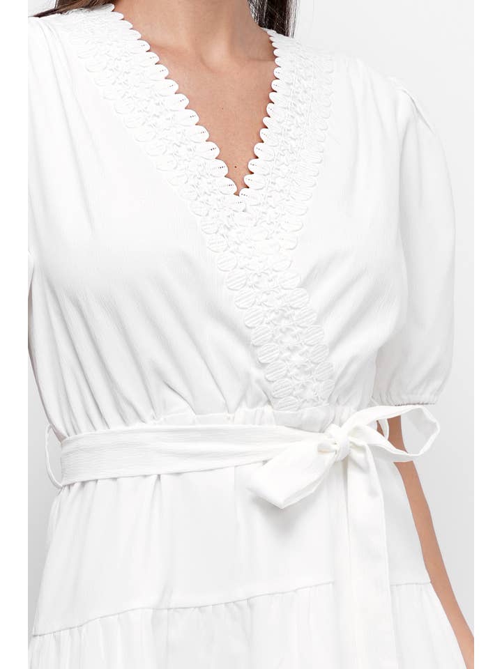 White Connie Lace Trim Mini Dress for wholesale on Faire