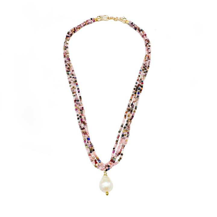 410-MIX-G | 4-STRAND MIXED CRYSTALS W/ PETITE EDISON PEARL DROP for wholesale by Girl With A Pearl