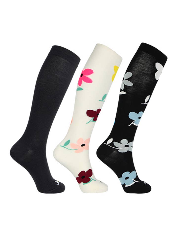 Lightweight Merino Wool Everyday Compression Socks (15-20mmHg) - Flower - 3 Pack for wholesale by Ja-vie