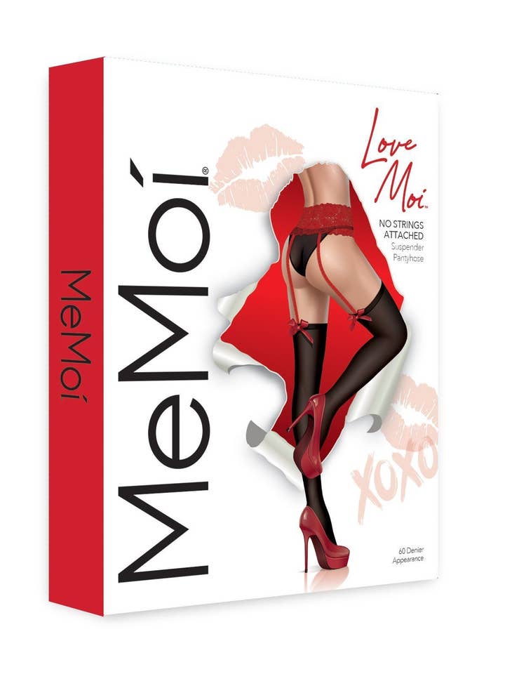 Black Red No Strings Attached Suspender Pantyhose for wholesale on Faire3