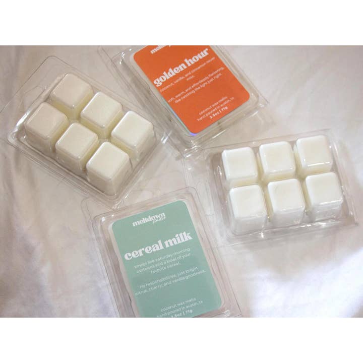 fondants de cire pailletés - tartelettes de noix de coco coulées à la main - parfum intense pour la vente par meltdown studio