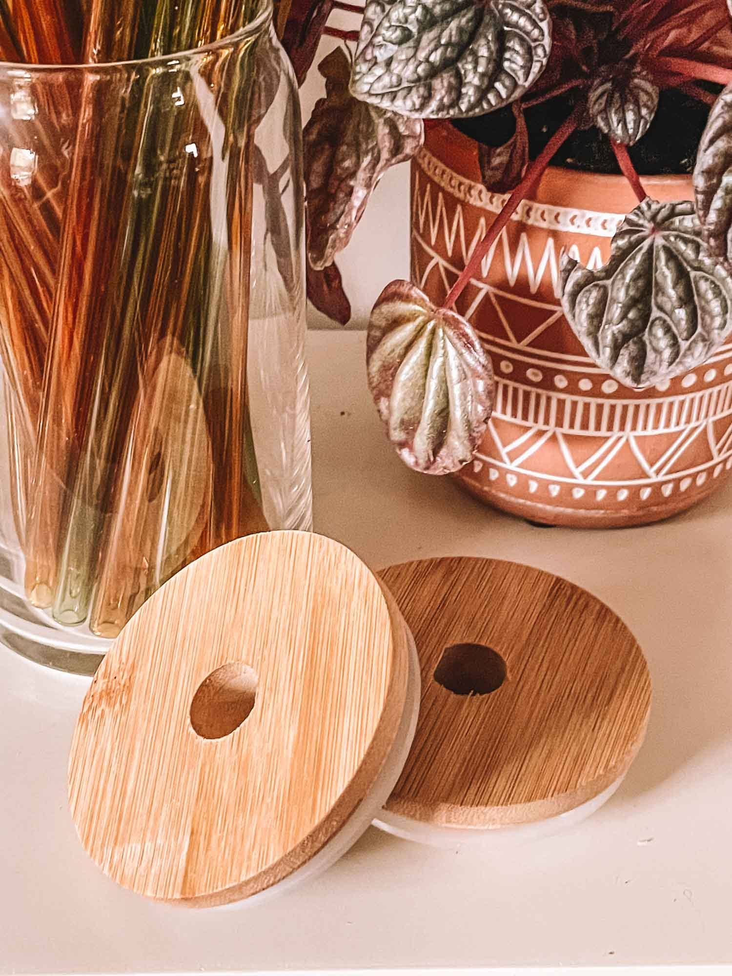 Cheerware – Engroshandel Drikkelåg – Bambus låg til dåse formet glas4