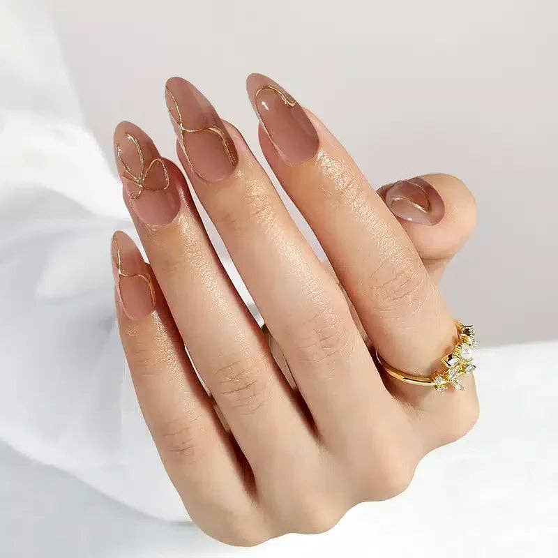 VIAI Beauty - Wholesale Press-On/Fake Nails - Daring Gold Almond Nails - Press on Nails | Long Lasting & Reusable0