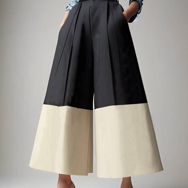 High Waisted Loose Contrast Pleated Pocket Pants Cotton Blend for wholesale by Ekartini