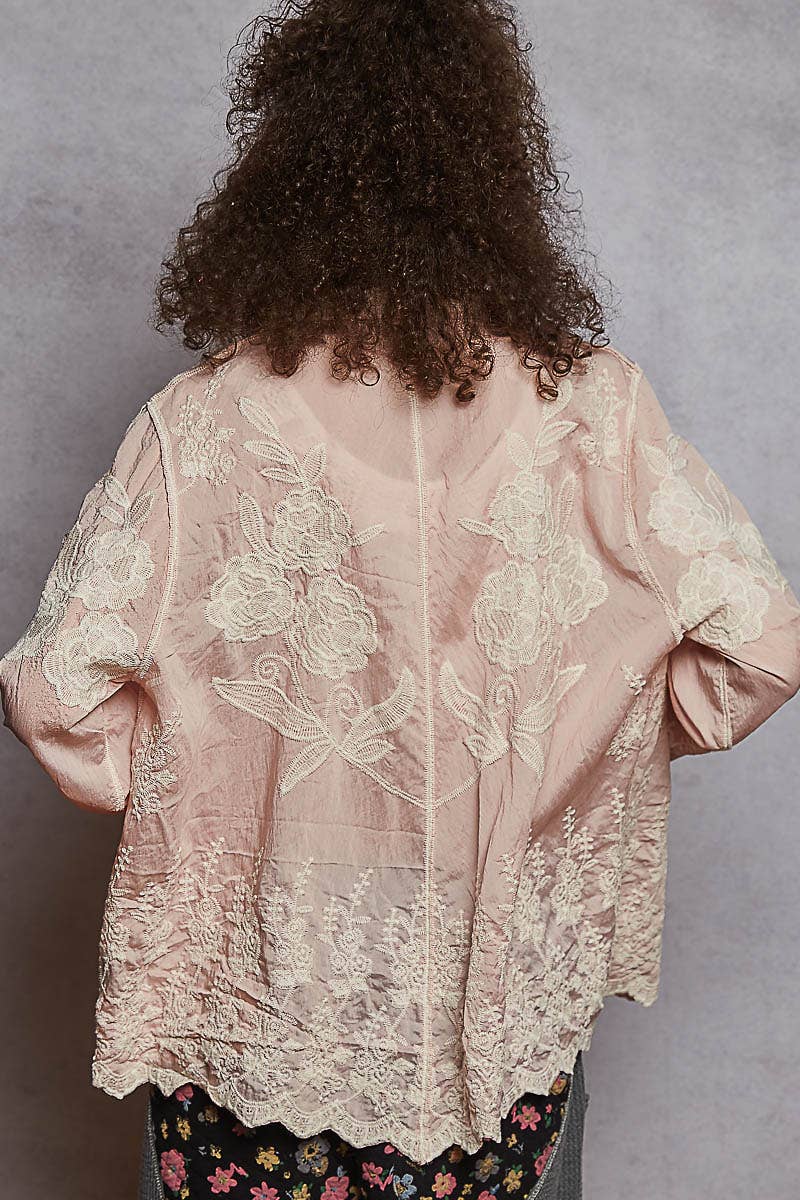 Rose Haut chemisier brodé au crochet à manches longues en vente sur Faire3