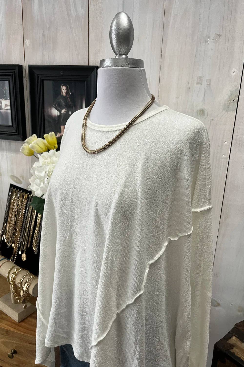 Tasha Apparel Wholesale - Wholesale Tunic Sweater - Women's - Oversized Asymmetrical Long Sleeve Relaxed Fit Cozy Sweater Top1