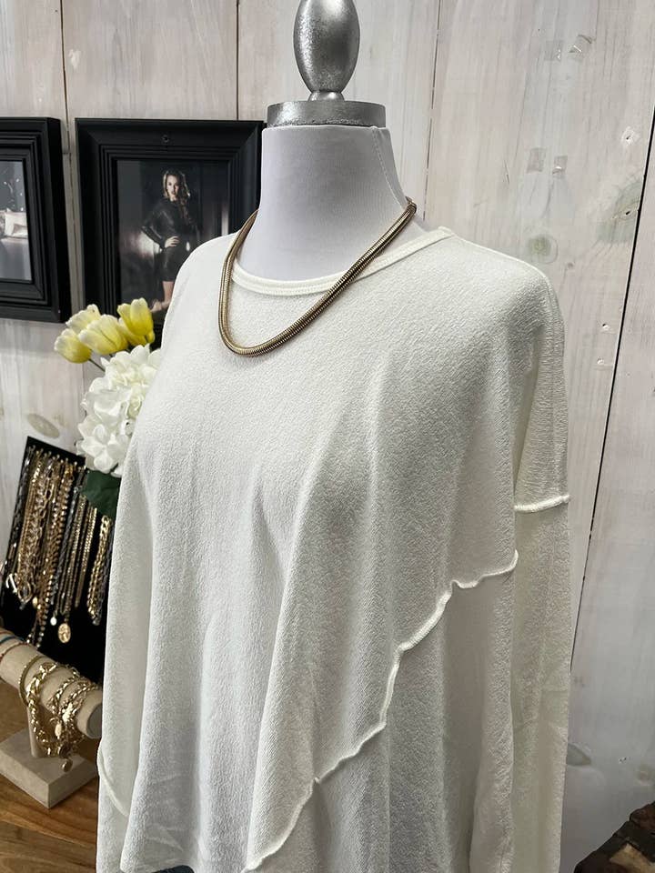 Tasha Apparel Wholesale - Wholesale Tunic Sweater - Women's - Oversized Asymmetrical Long Sleeve Relaxed Fit Cozy Sweater Top1