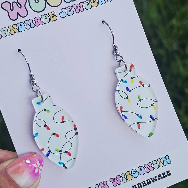 Jedi Woods LLC – Engroshandel Hængeøreringe og creoløreringe – Julelysstrenge - Lyspære Akryl Øreringe2