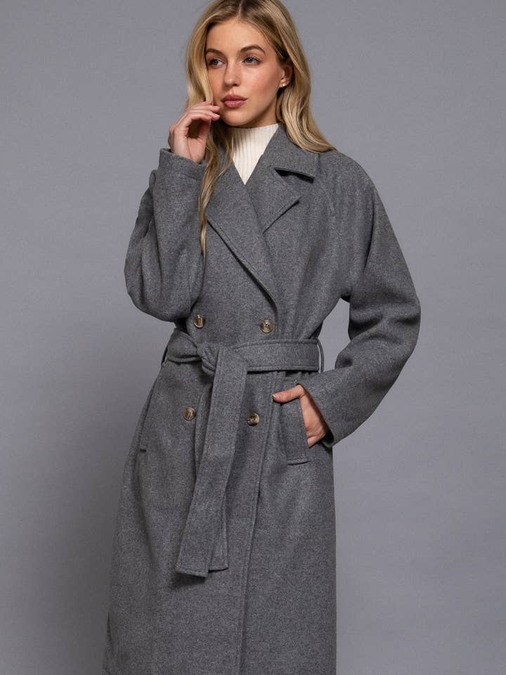 Active Basic | Active USA - Wholesale Trench Coat - Women's - Long Sleeve Double Breasted Button Soft Felt Trench Coat1