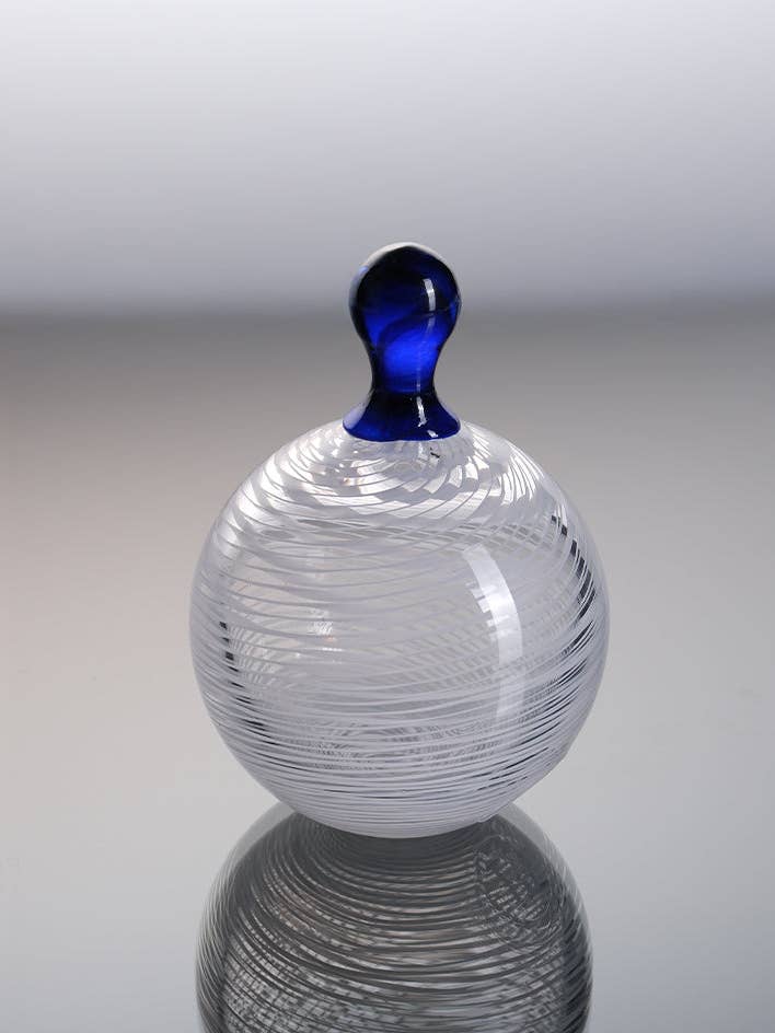 Handmade White Filigree Sfere Merletto Glass Sphere for wholesale by Barbablanca Glassworks