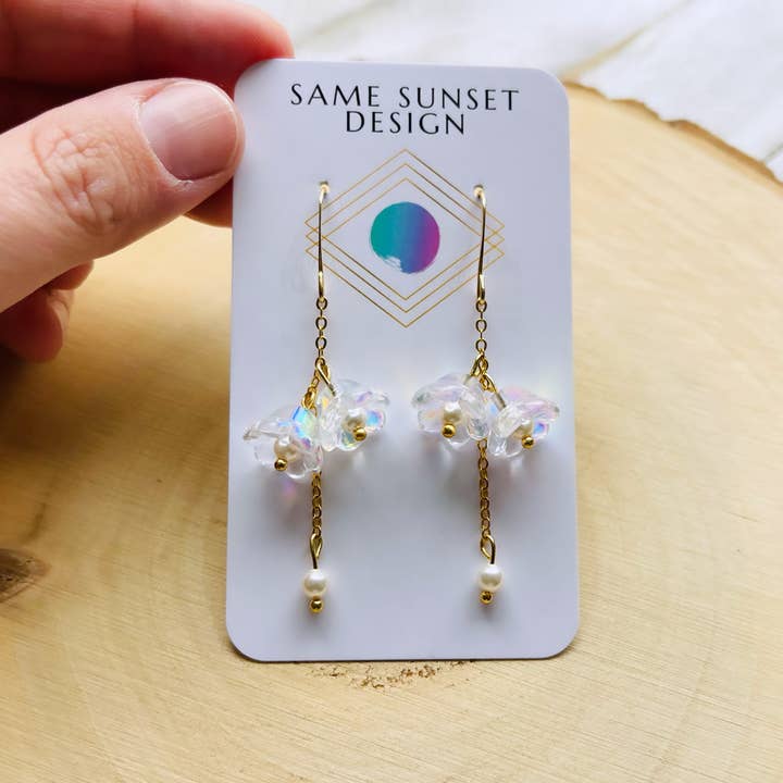 Same Sunset Design - Wholesale Dangle Earrings - Glass & Pearl Fairycore Earrings, Cottagecore Jewelry