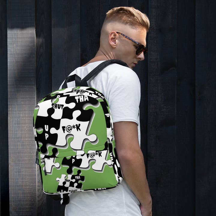 STFU Rucksack mit Puzzleteilmuster, Grün für den Großhandel von STFU