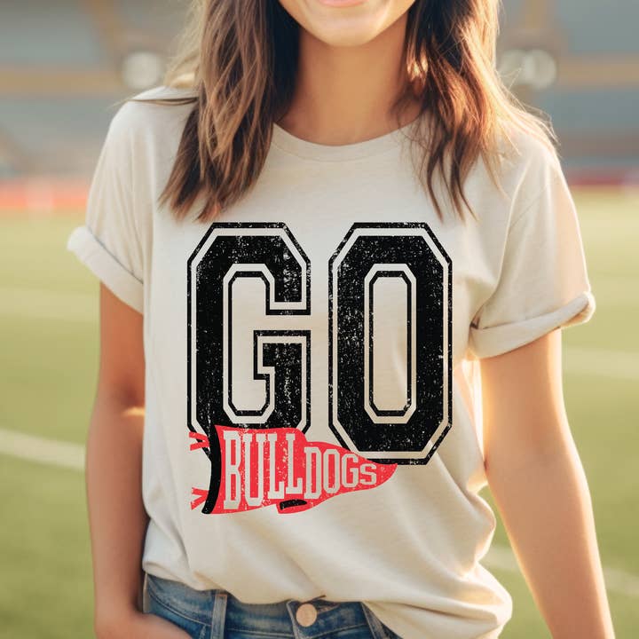 Karri Jones- Go Bulldogs School Spirit Tee- Football Graphic T-shirt for wholesale by Southern Attitude Designs Inc