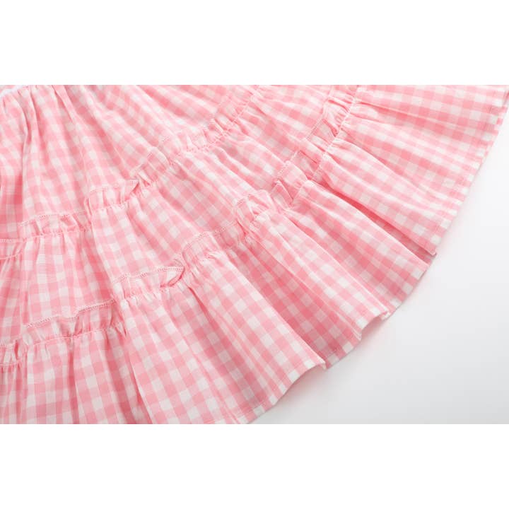 Lil Cactus - Wholesale Dress - Kids - Pink Gingham Check Layered Sundress