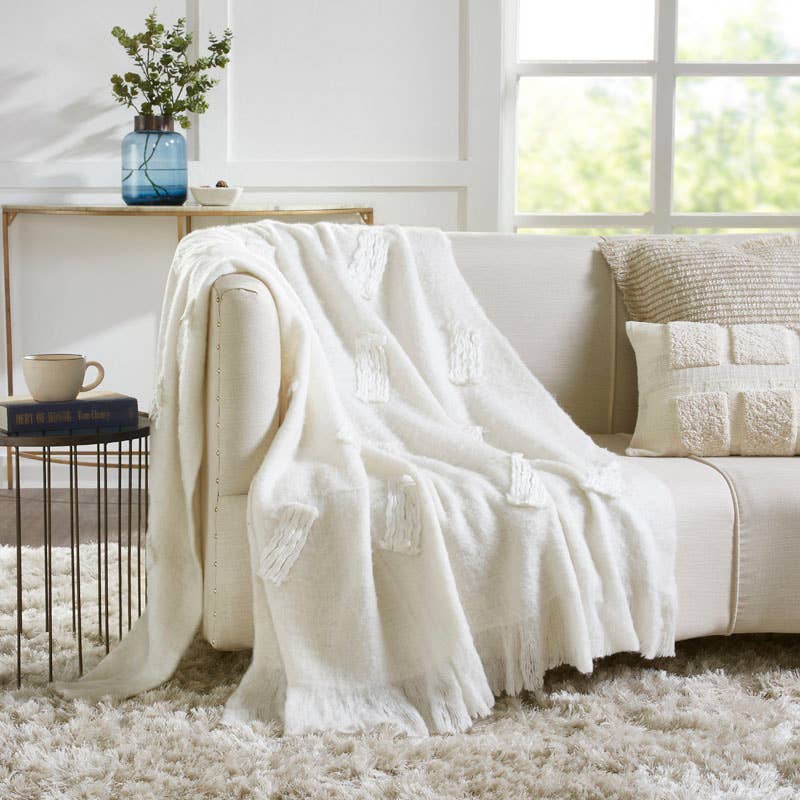 India's Heritage – wholesale Throw blanket – Luxe Faux Mohair Throw Blanket I 50"x 70" I Ivory1