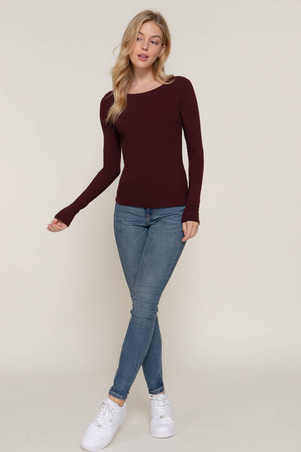 Active Basic | Active USA - Wholesale Knit Top - Women's - Long Sleeve Round Neck Double Layer Tee15