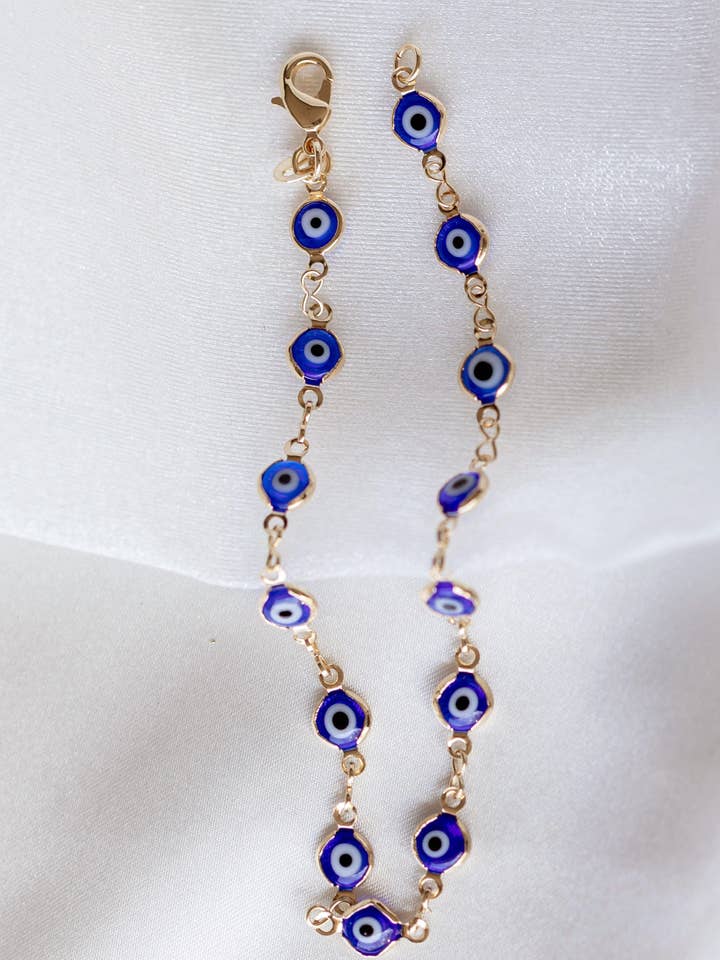 Bracelet de cheville bleu mauvais œil pour la vente par Gems Luxe