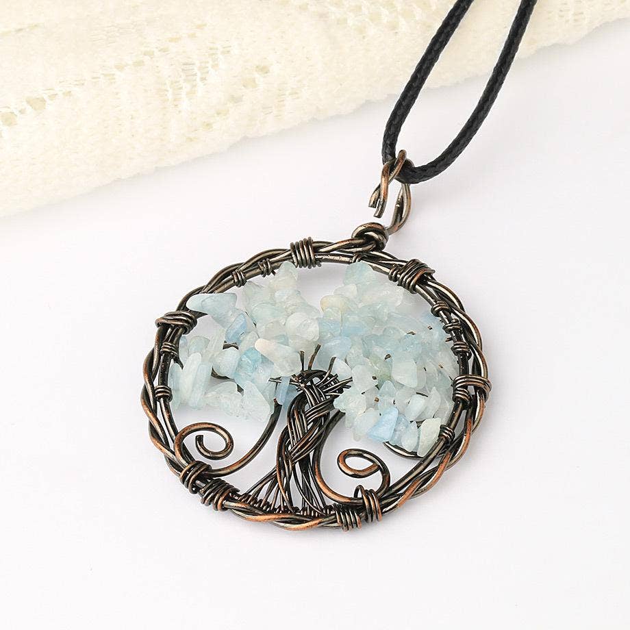 Mio Queena - Wholesale Pendant/Charm Necklace - Natural Stone Wire-Wrapped Tree of Life Pendant Necklace -CS12