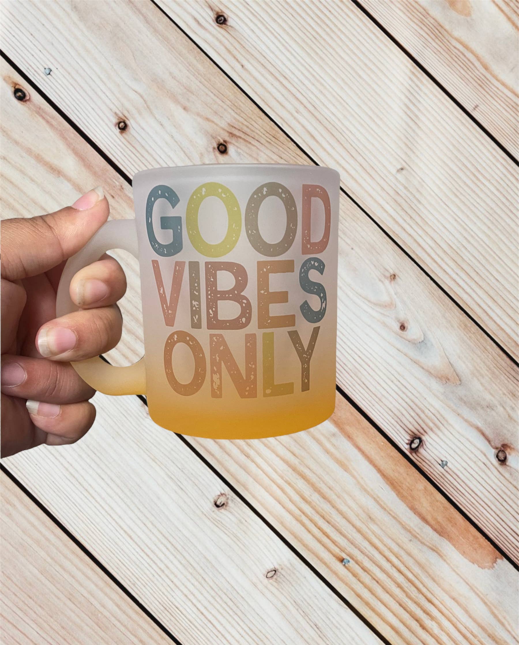 D2JCrafts - Wholesale Coffee Mug - Good Vibes Only Frosted Ombré Yellow Coffee Mug