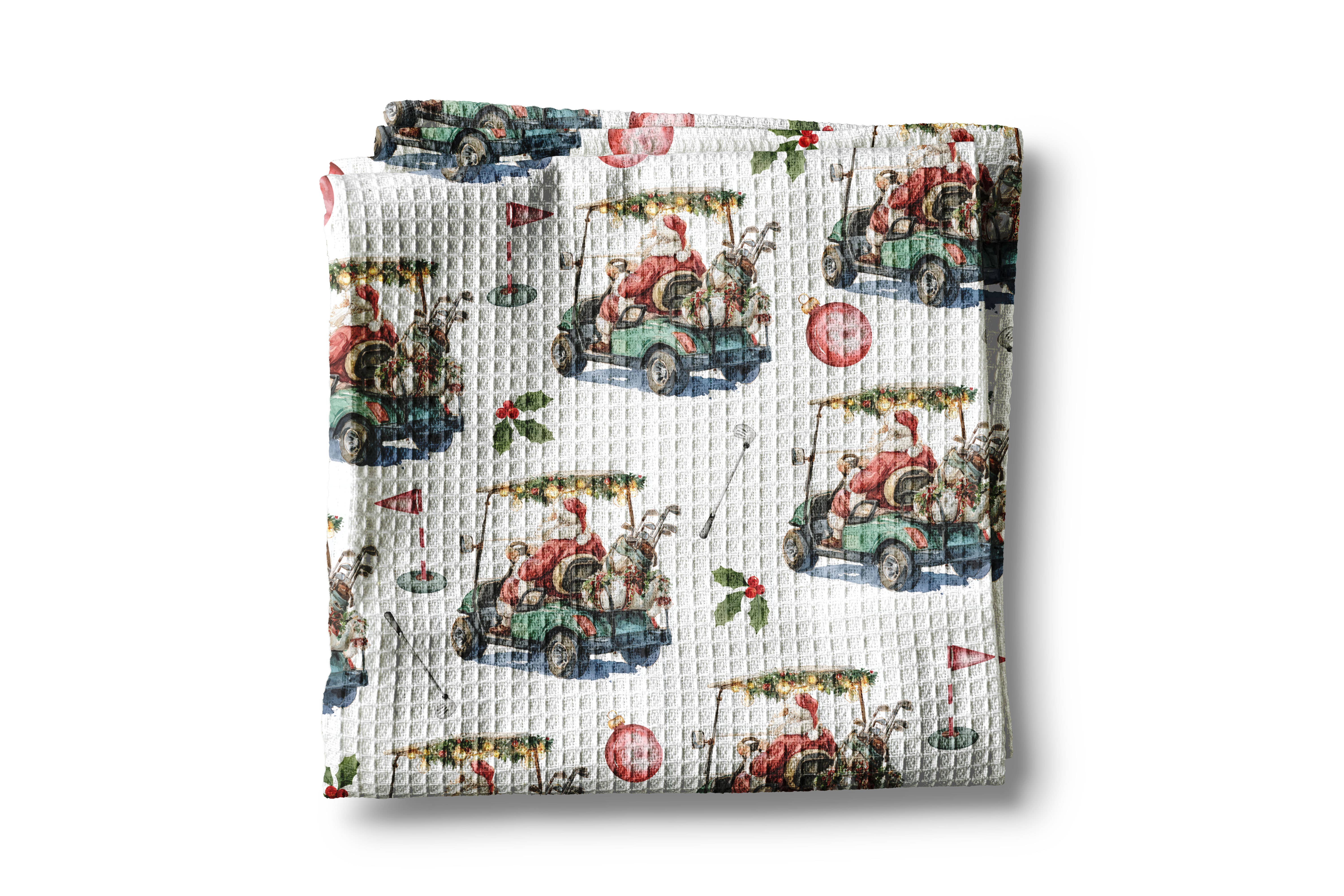 Canary Road - Wholesale Tea Towel - Golf Santa Christmas Golfing Preppy Kitchen Towel Waffle