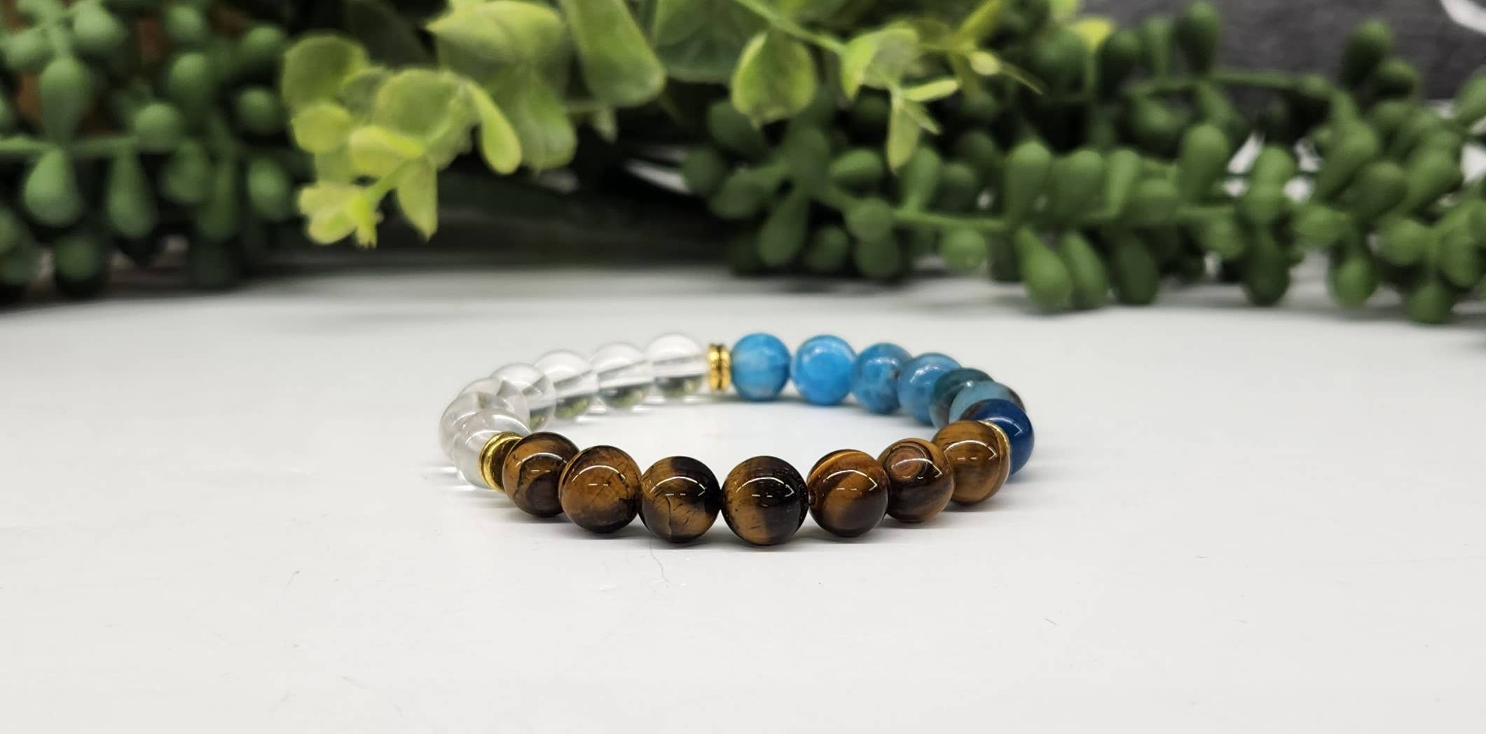 Meraki Gemstones – wholesale Pärlarmband – Viktnedgång - Armband med blå apatite, tigeröga och klar kvarts 8 mm5