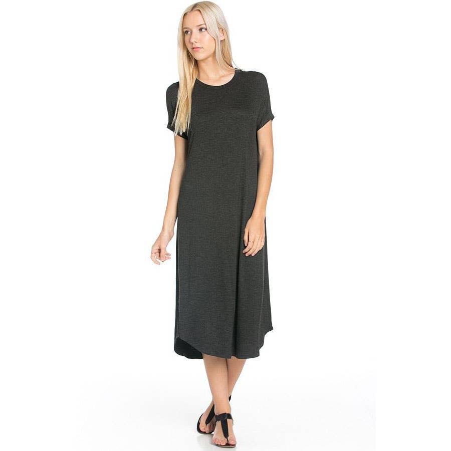 Azules Clothing - Wholesale Dress - Women's - ADM-8252RS Loose fit Crew Neck Hem Midi Dress6