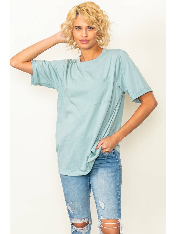 Elloh Collection – wholesale T-shirt – women's – Round Neck Boyfriend Fit Cotton T-Shirt with Front Pocket22