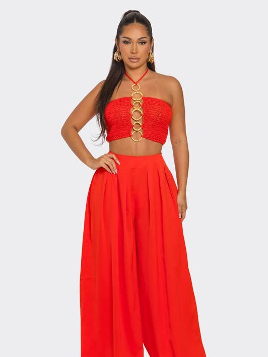 BANJUL - Vendita all'ingrosso Completo top e pantaloni (NON loungewear) - Donna - HCCTPW63350P2&2Pc Top con Collo All'Americana Pantaloni a Gamba Larga Stampati6