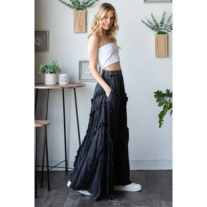 Oli&Hali - Wholesale Pants - Women's - RUFFLE DETAIL WIDE LEG FLARE PANTS