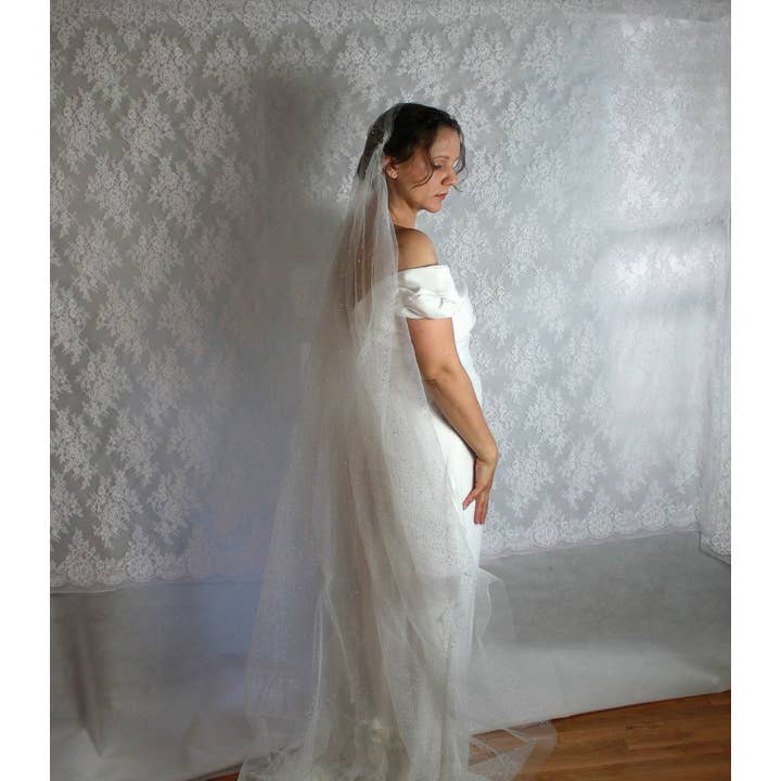Rose Red Bridal - Wholesale Veil - Women's - Juliet Cap Wedding Veil / Vintage 1920S Style Glitter Tulle