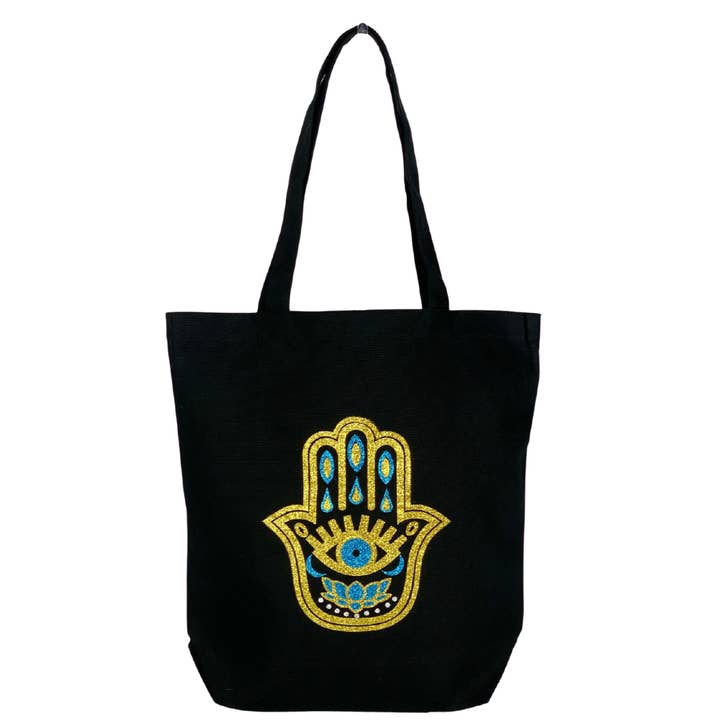 Canvas Tygväskor Glitter Hamsa Hand eller händer av Fatima för wholesale av Karens Line