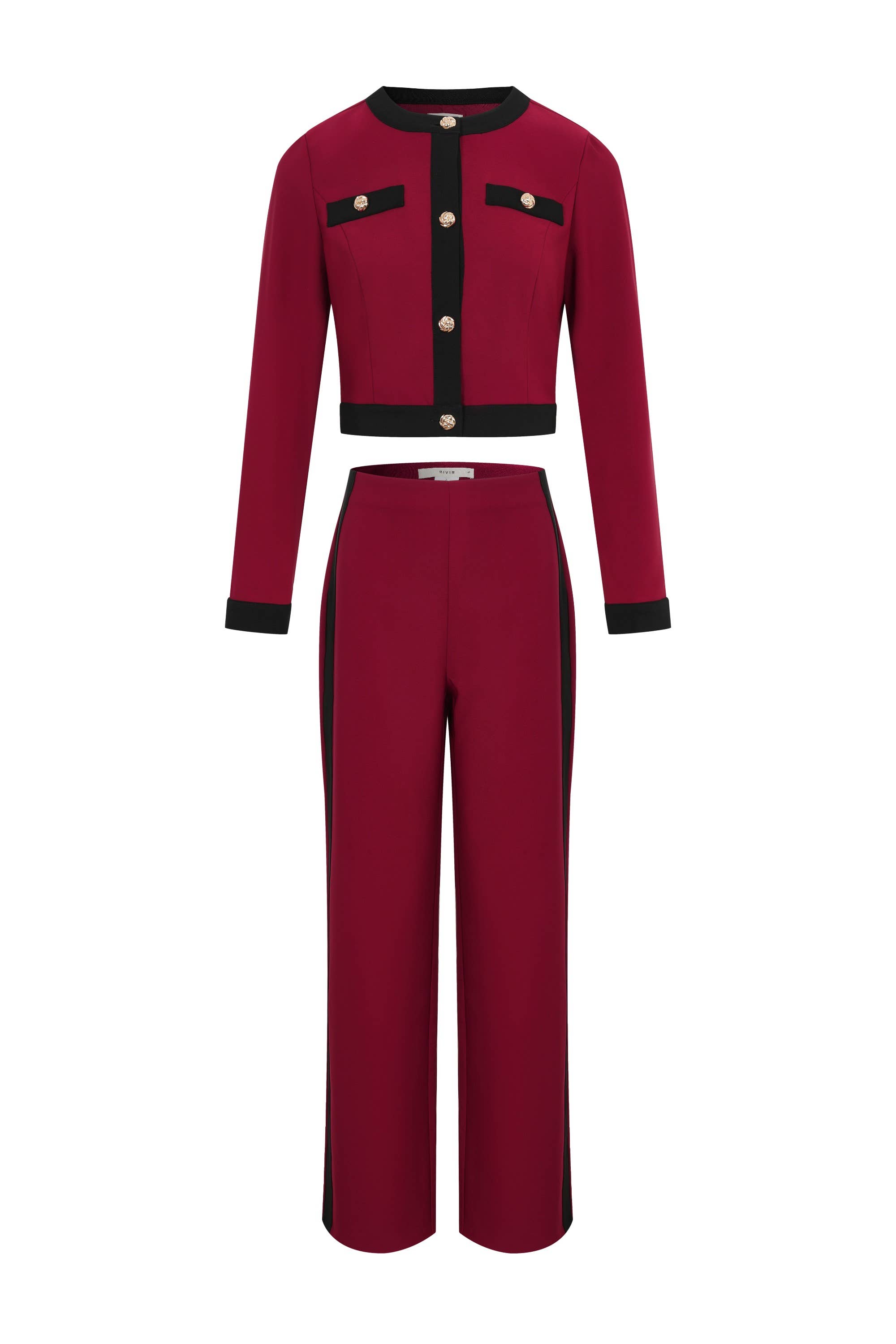Wine Élégance Structurée Long Sleeve Top & Pants Set for wholesale on Faire